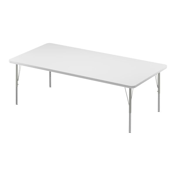 A white rectangular Correll activity table with silver legs.
