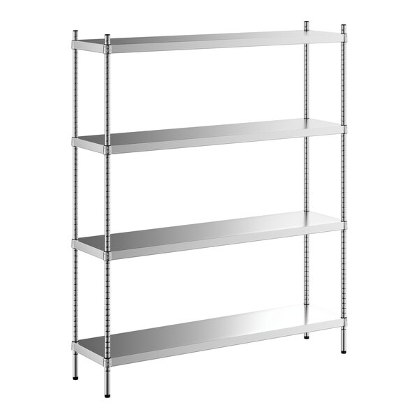 A Regency stainless steel shelving unit with four shelves.