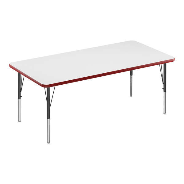 A white rectangular Correll activity table with a red edge.