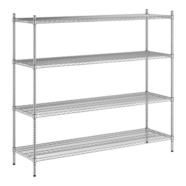 A Regency stainless steel wire shelving unit with 4 shelves.