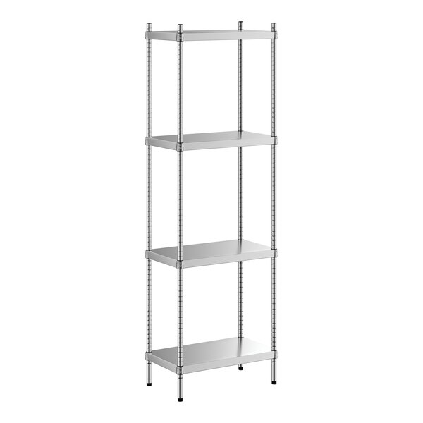 A Regency stainless steel shelving unit with four shelves.