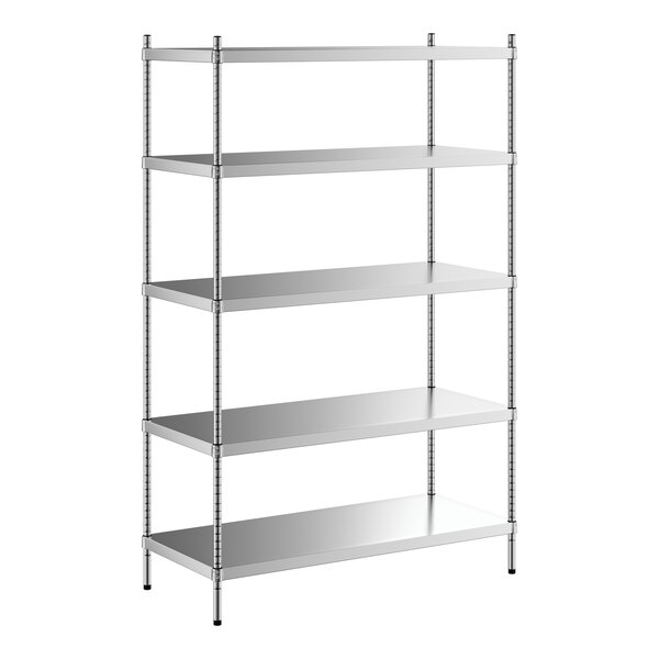 A Regency stainless steel shelving unit with five shelves.