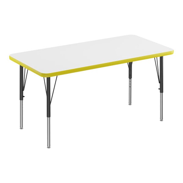 A white rectangular Correll activity table with yellow edges.