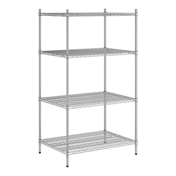 A Regency chrome wire shelving unit with four shelves.