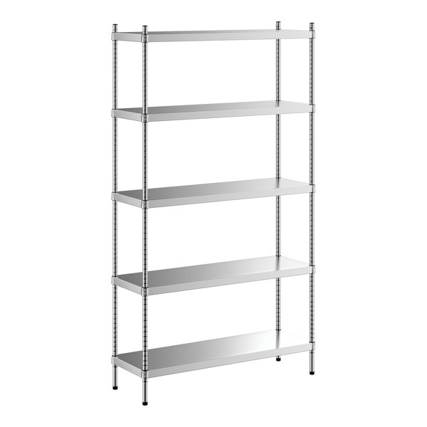 A Regency stainless steel shelving unit with five shelves.