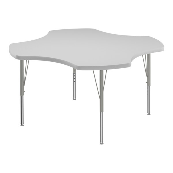 A white Correll activity table with white surface and silver legs.