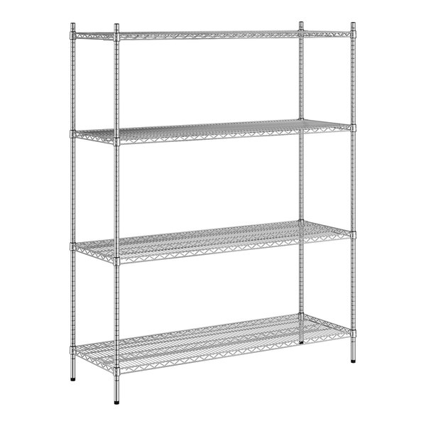 A wireframe of a Regency stainless steel shelving unit with 4 shelves.
