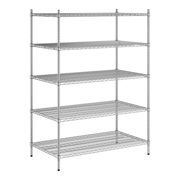 A Regency chrome wire shelving unit with five shelves.