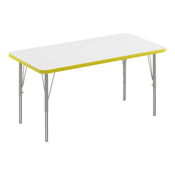 A white rectangular Correll activity table with a yellow edge.