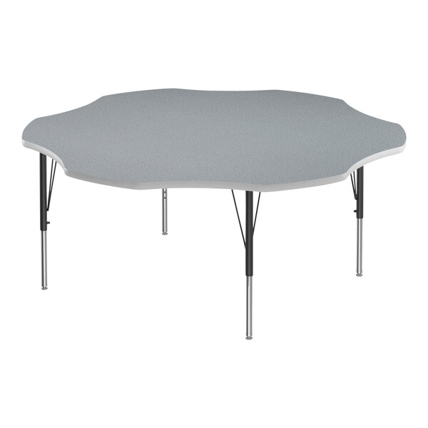 A Correll gray activity table with black legs and gray T-mold.