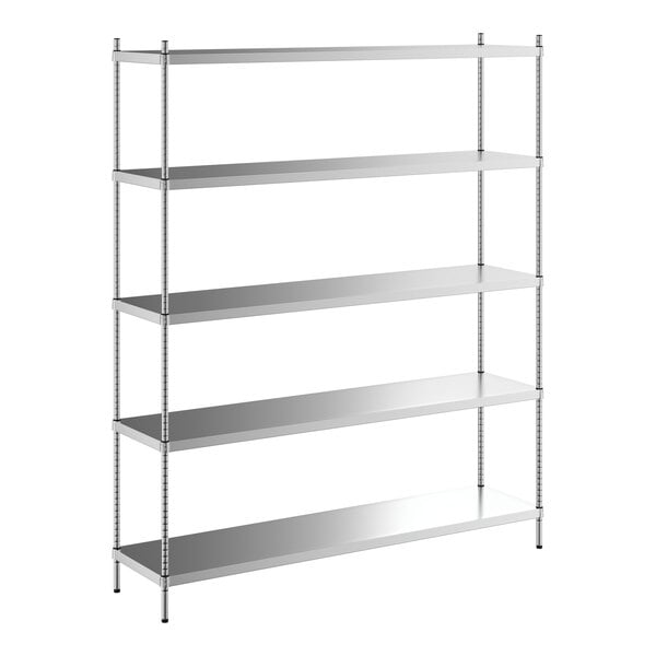 A Regency stainless steel shelving unit with five shelves.