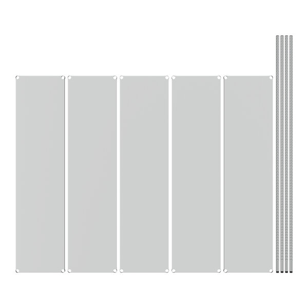 A white rectangular object with metal rods, including five shelves.