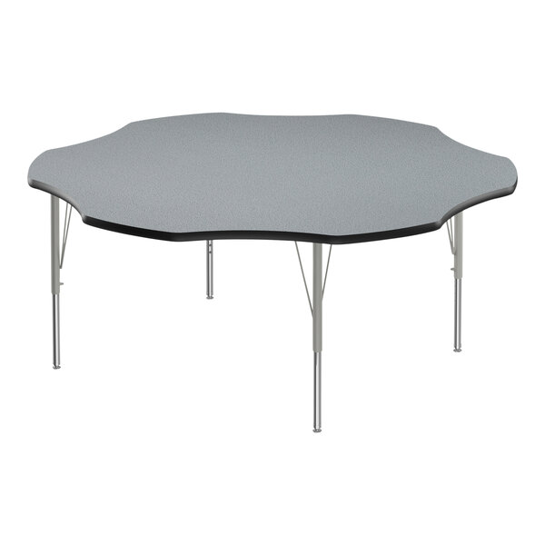 A gray Correll activity table with black edging and silver legs.