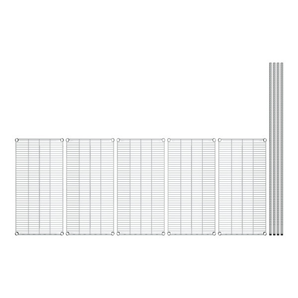 A row of white metal grids on a white background.