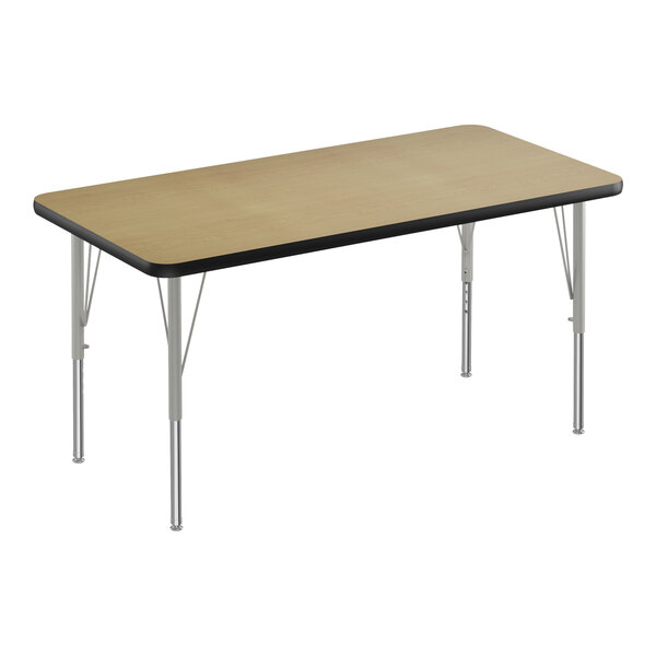 A rectangular Correll activity table with a black edge and silver legs.