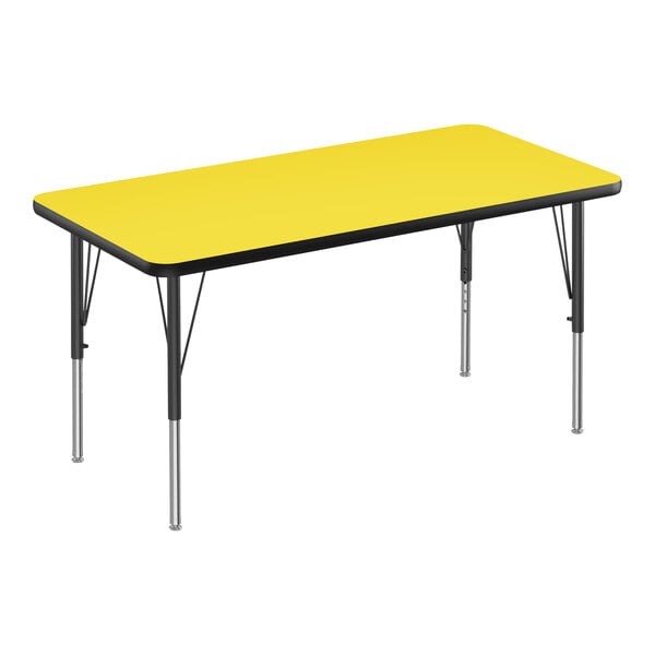 A yellow rectangular Correll activity table with black legs.