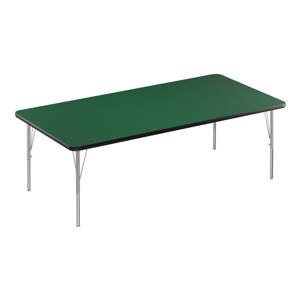 A green rectangular Correll activity table with silver legs.