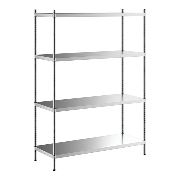 A Regency stainless steel shelving unit with four shelves.