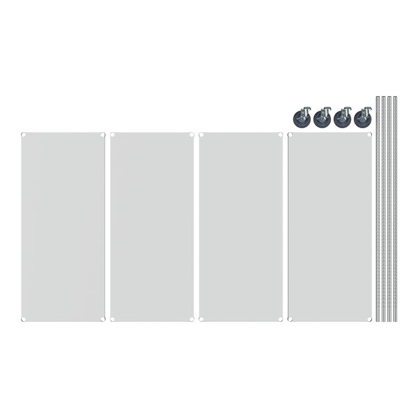 A white rectangular Regency shelving unit with metal rods and shelves.