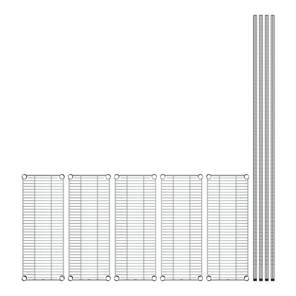 A Regency stainless steel wire rack with 5 shelves and metal bars.