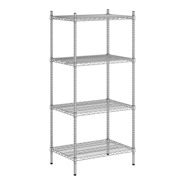 A Regency stainless steel wire shelving unit with 4 shelves.