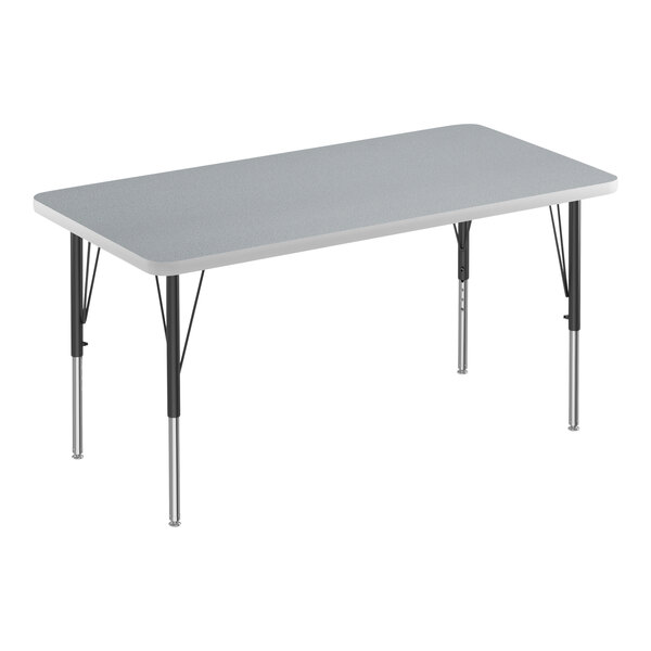 A rectangular Correll activity table with a gray top and black legs.