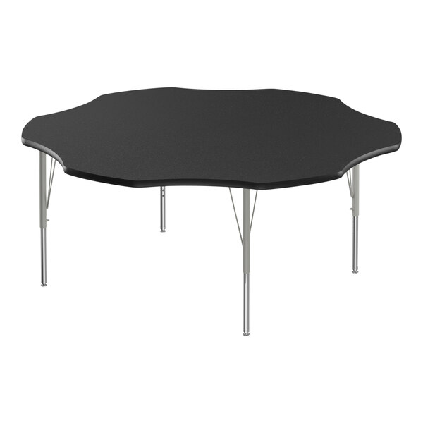 A black rectangular Correll activity table with silver legs.
