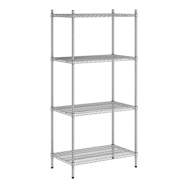 A Regency stainless steel wire shelving unit with four shelves.