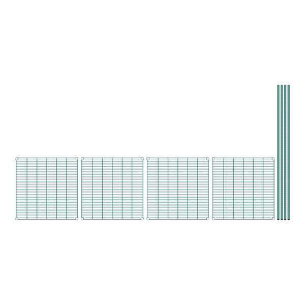 Regency green epoxy wire shelving unit with green wire mesh shelves and green grid lines.