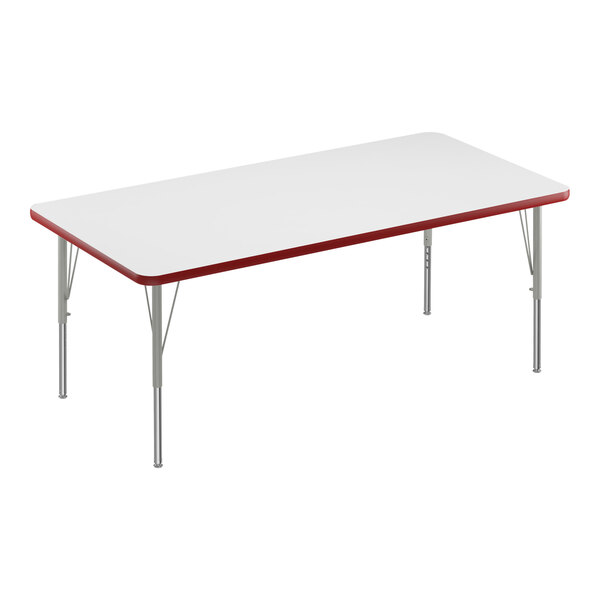 A white rectangular Correll activity table with a red edge.