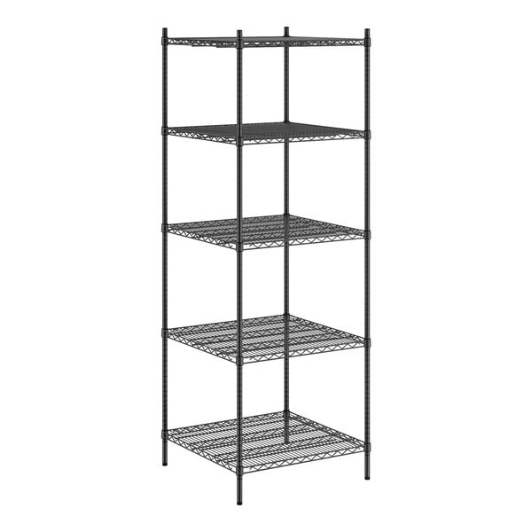 A black wire Regency shelving unit with five shelves.