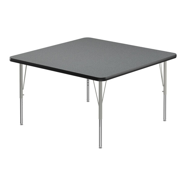 A square black Correll activity table with silver legs.