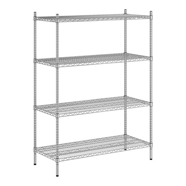 A Regency stainless steel wire shelving unit with four shelves.