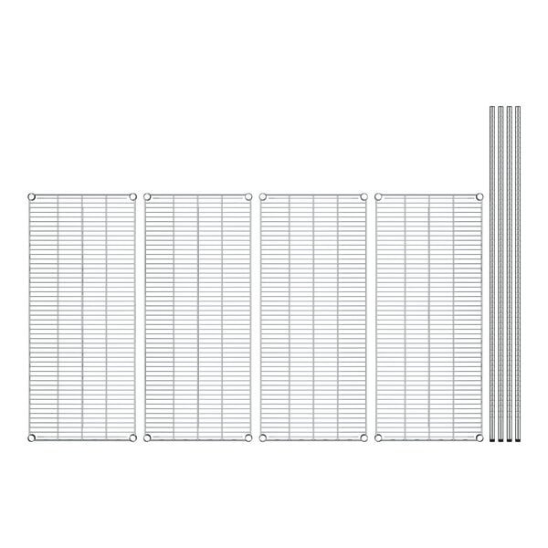 A white metal grid with four shelves.