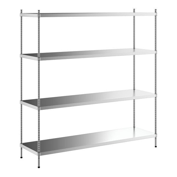 A Regency stainless steel shelving unit with four shelves.