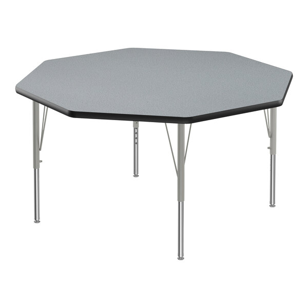 A Correll gray octagon activity table with silver legs.