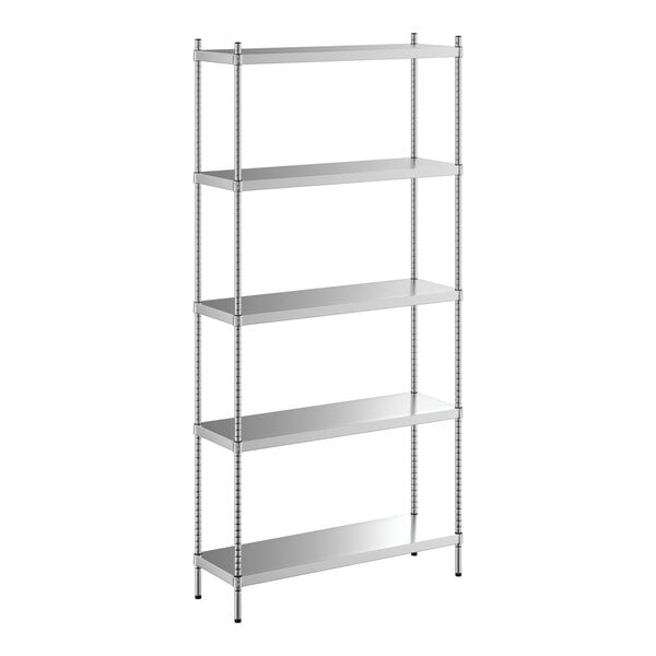 A Regency stainless steel shelving unit with five shelves.