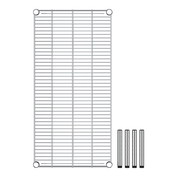 A Regency stainless steel wire dunnage rack with metal rods.