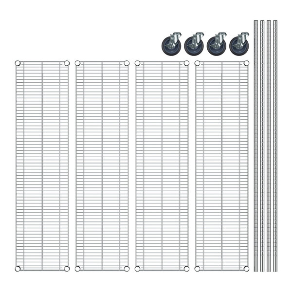 A Regency stainless steel wire shelving unit with wheels and casters.