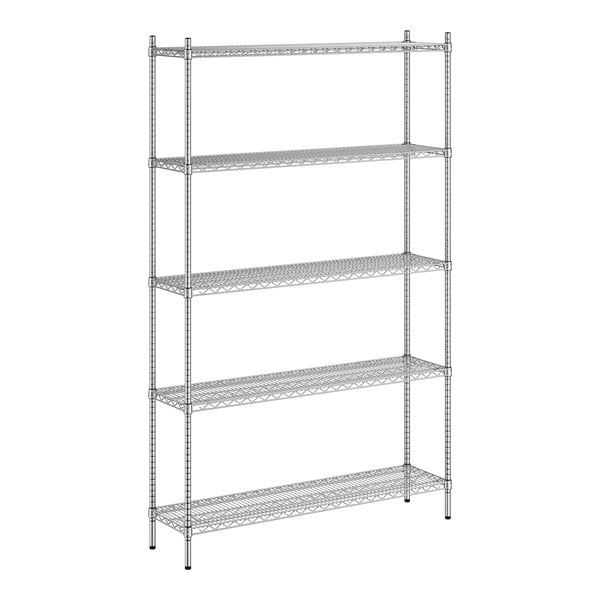 A Regency stainless steel wire shelving unit with 5 shelves.