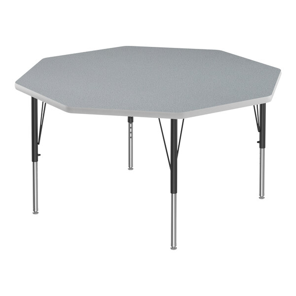 A gray octagon Correll activity table with gray T-mold and black legs.