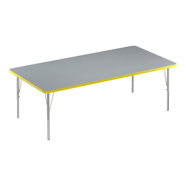 A grey rectangular Correll activity table with yellow edges.
