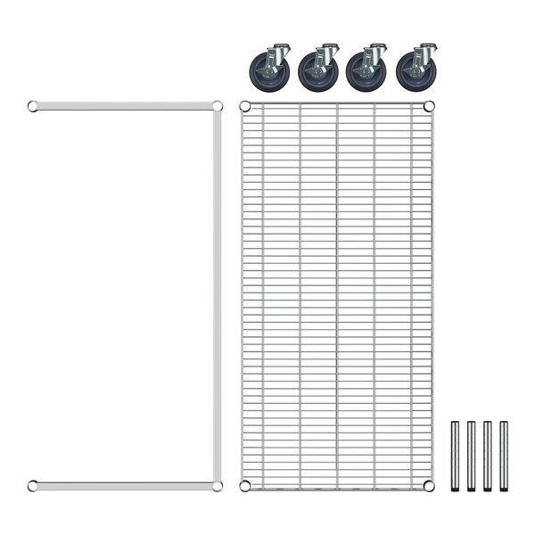 A Regency stainless steel wire dunnage rack with wheels and a 3-sided frame.