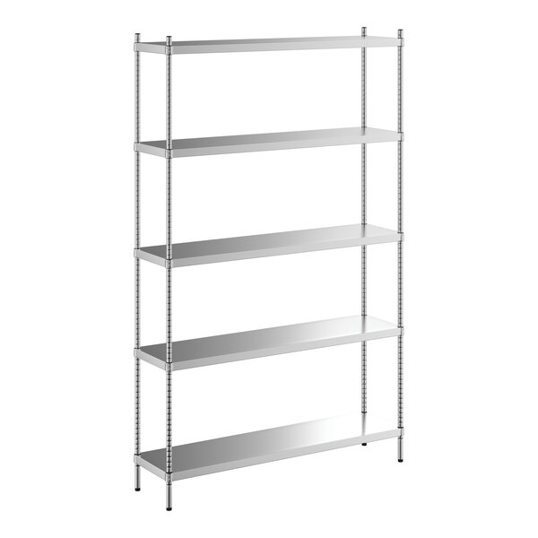 A Regency stainless steel shelving unit with four shelves.