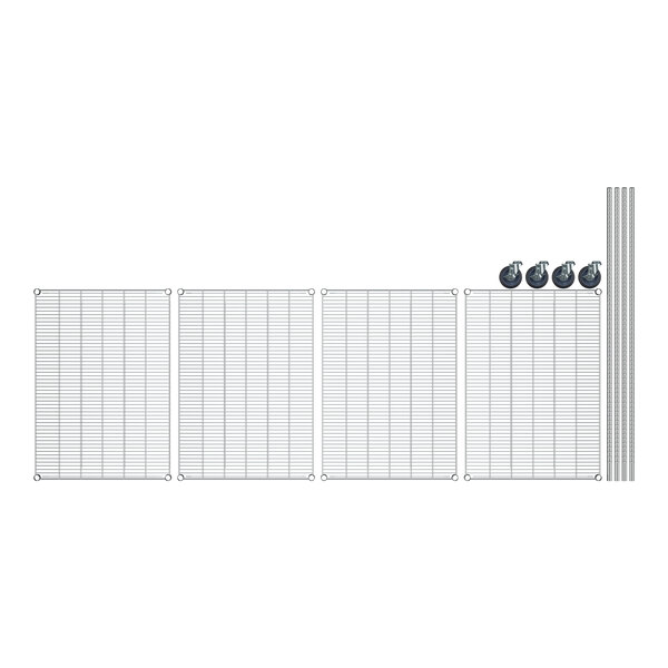 A white Regency wire shelving unit with black poles.