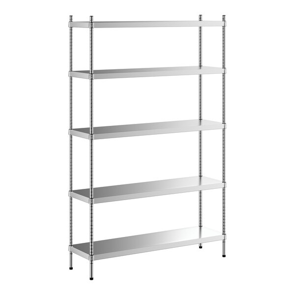 A Regency stainless steel shelving unit with five shelves.