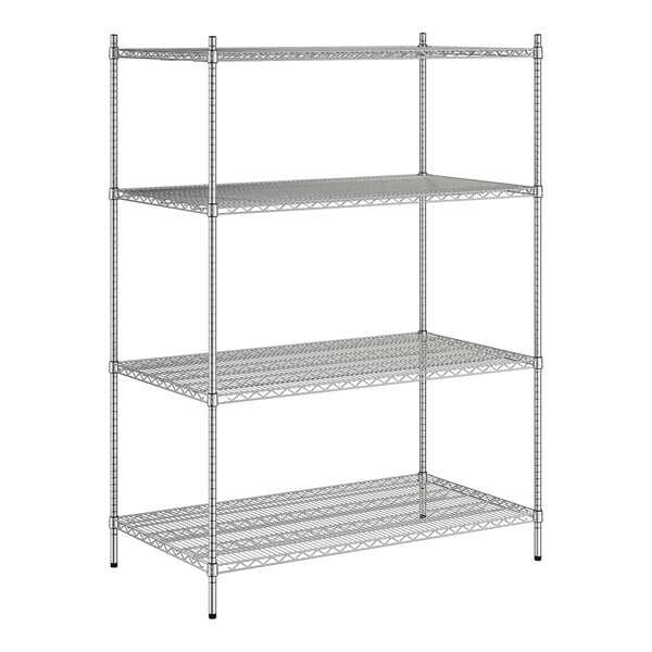 A Regency chrome stationary wire shelving starter kit with 4 shelves.