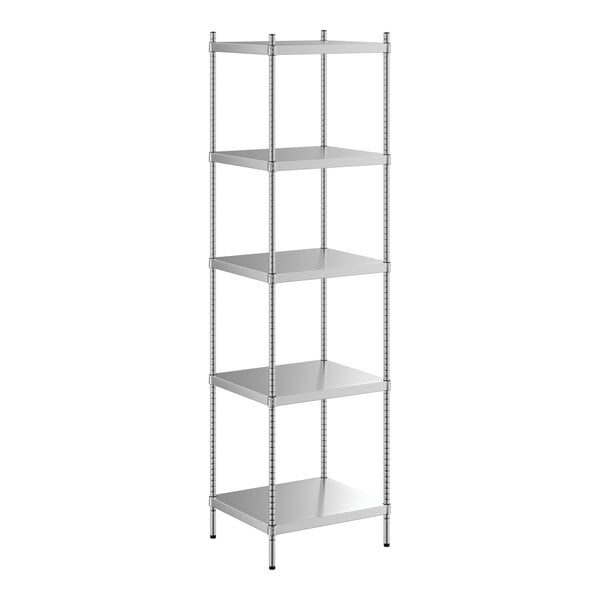 A Regency stainless steel shelving unit with five shelves.