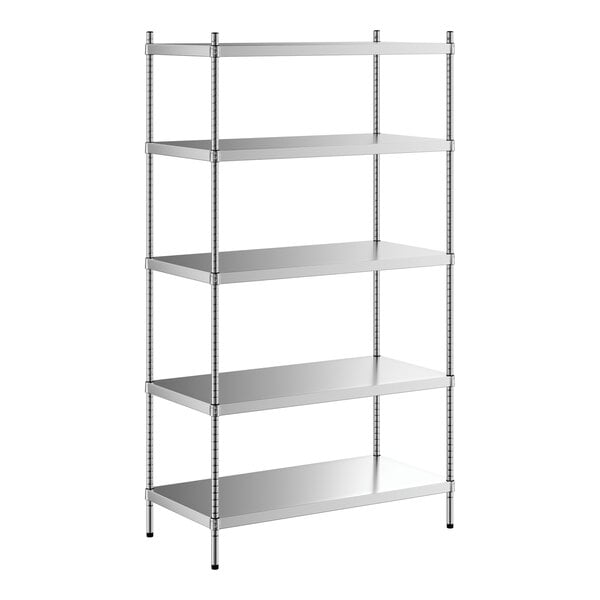 A Regency stainless steel shelving unit with four shelves.