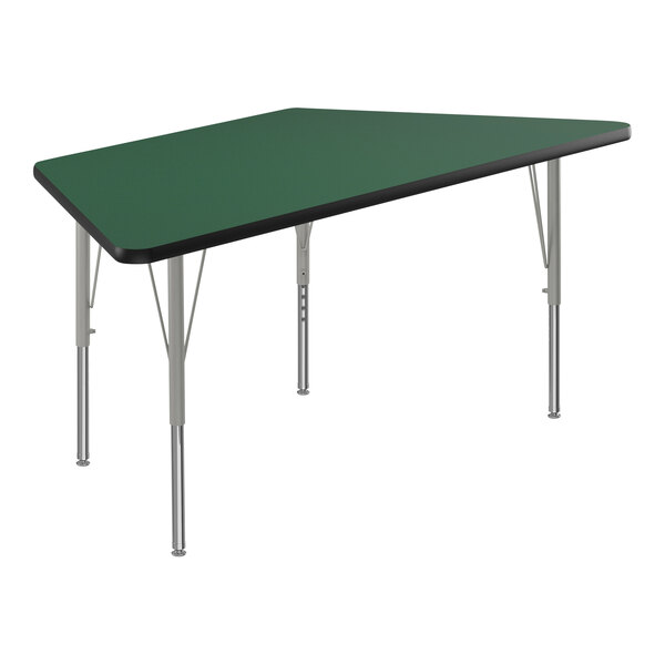 A green rectangular Correll activity table with black edges and silver legs.